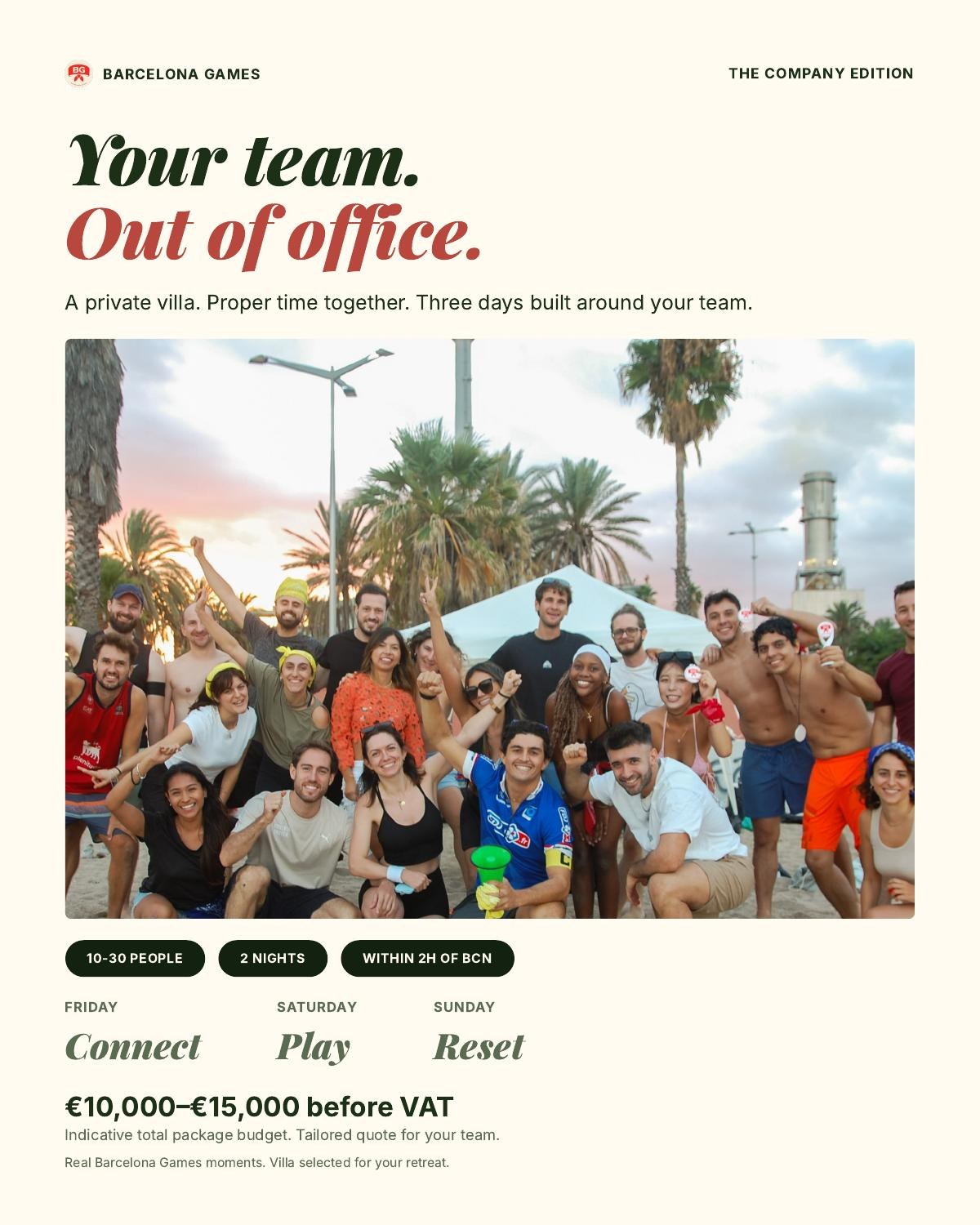 Cover of the Barcelona Games corporate retreat brochure